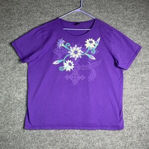 Sabaku Artwear Shirt 1X Night Bloom Purple Floral Humming Bird‎ Artsy Nature